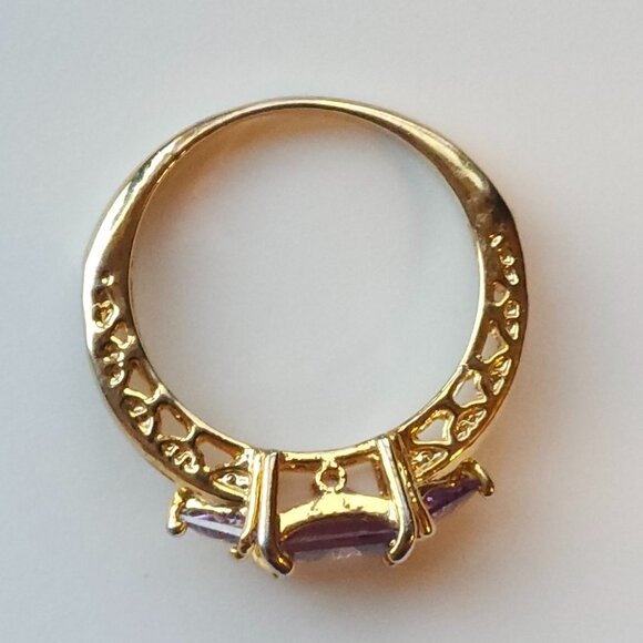 3Ct Lab-Created Amethyst Accent Solitaire Engagement Ring 14K Yellow Gold Plate - Picture 3 of 4